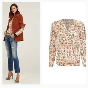 CAbi Beige Abstract Print Blouse